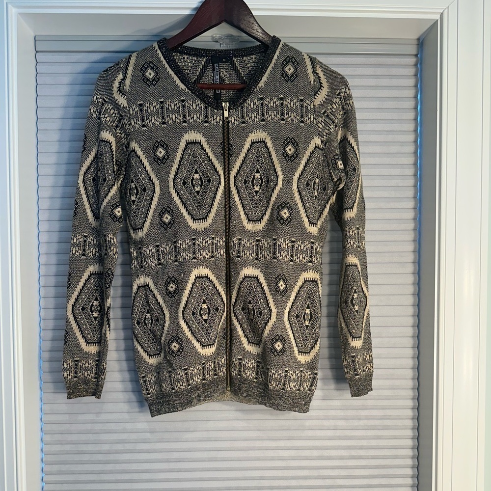 Kate Spade black and gold full zip cardigan